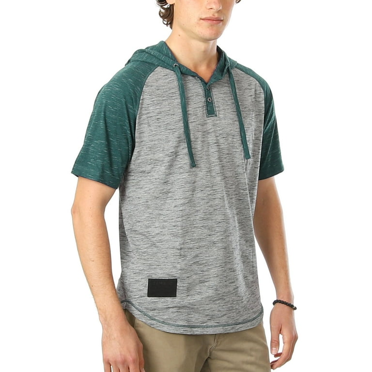 ZIMEGO Mens Short Sleeve Hoodie Thin Color Block Raglan Henley T Shirt