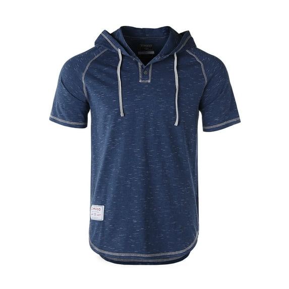 ZIMEGO Mens Short Sleeve Hoodie - Thin Color Block Raglan Henley T Shirt