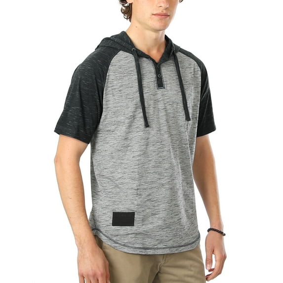 ZIMEGO Mens Short Sleeve Hoodie - Thin Color Block Raglan Henley T Shirt