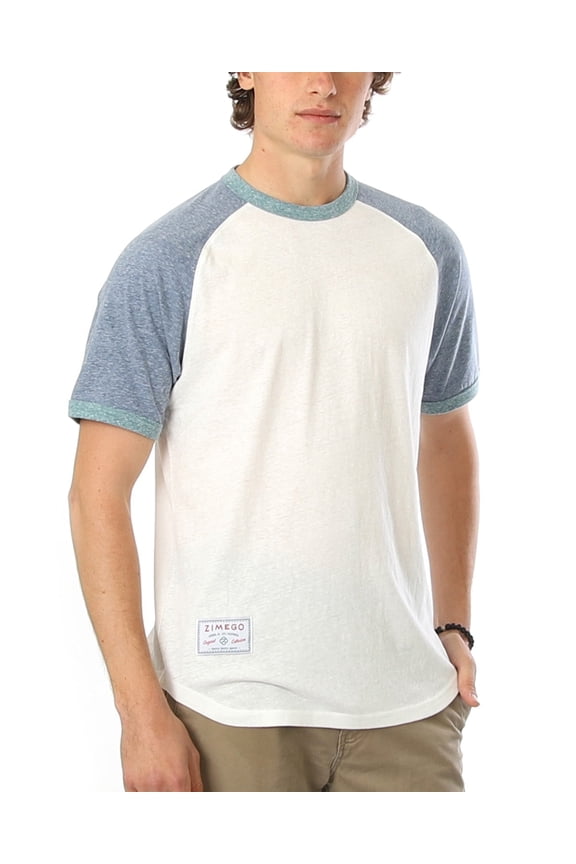 Mens Short Sleeve Ringer Tee - Color Block Raglan Casual T-Shirt
