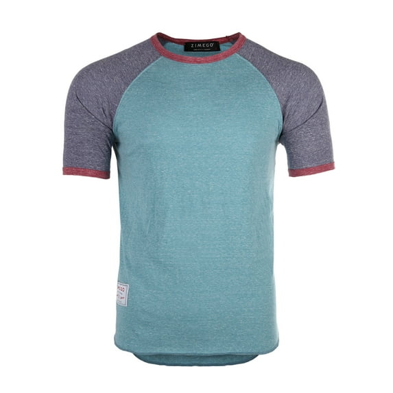 ZIMEGO Mens Short Sleeve Ringer Tee - Color Block Raglan Casual T-Shirt