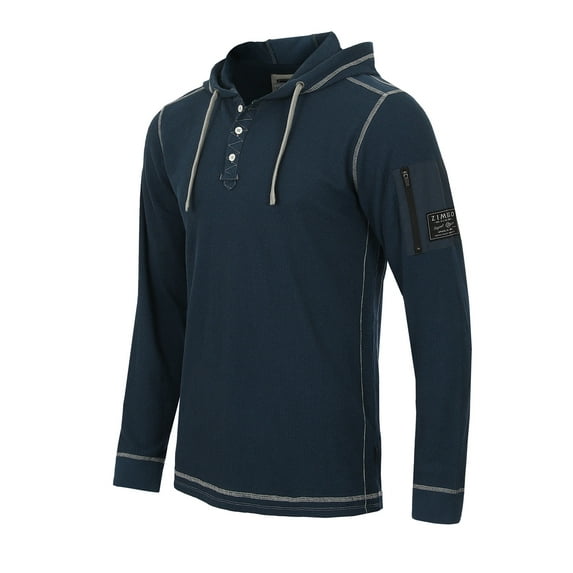 ZIMEGO Mens Waffle Pullover Hoodie - Long Sleeve Thermal Sweatshirt for Men, Navy, Large