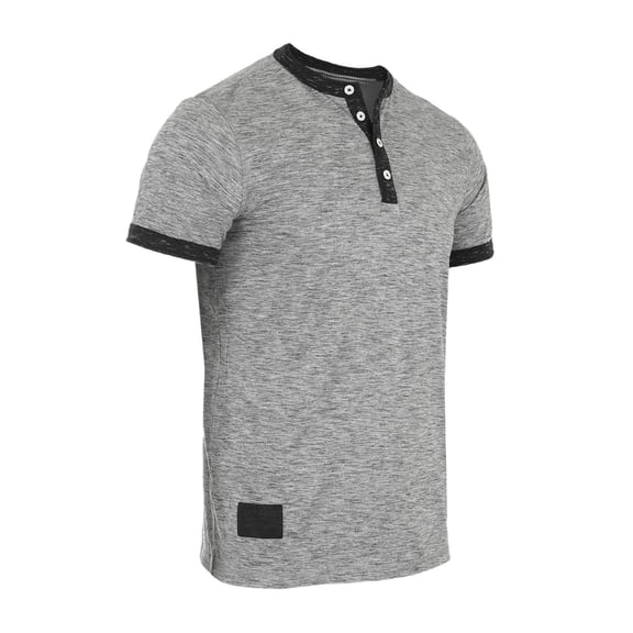 ZIMEGO Short Sleeve Henley for Men - Casual Button T Shirts, Grey, Large