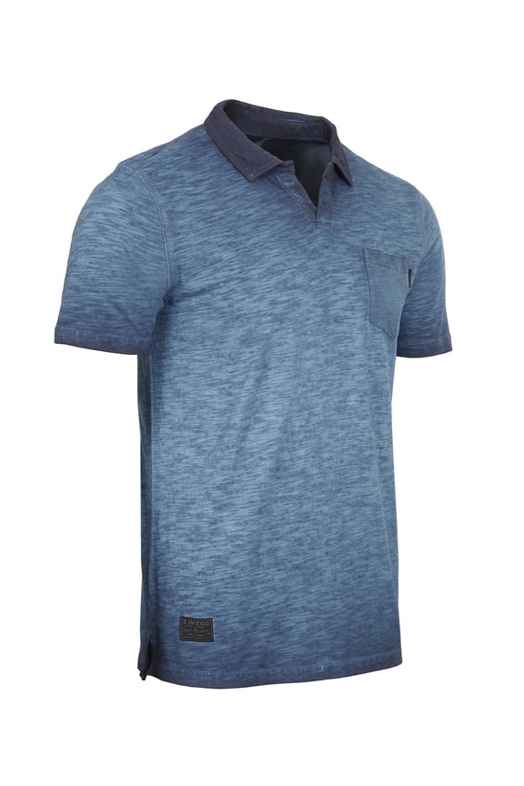 Short Sleeve Polo for Men - Vintage Color Dyed Casual Shirts, Blue, Large