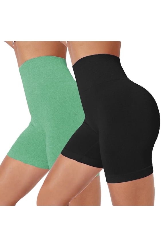 2-Pack Biker Shorts for Women, Anti-Chafing Workout Shorts - Multiple Colors , Black & Green, Size S