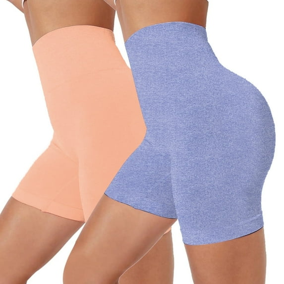 GAI YI 2-Pack Biker Shorts for Women, Anti-Chafing Workout Shorts - Multiple Colors , Orange+Purple, Size L
