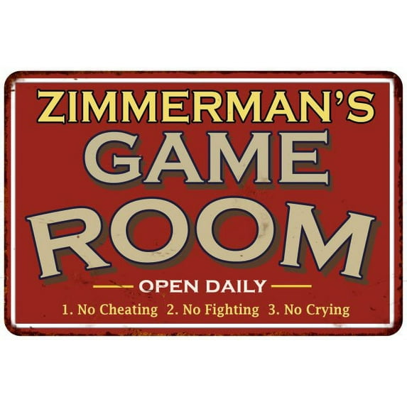 ZIMMERMAN'S Game Room Gift Sign Vintage Look Metal 12x18 112180001501
