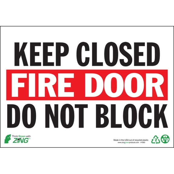 ZING Green 1083A ZING Eco Safety Sign, Fire Door, 7X10