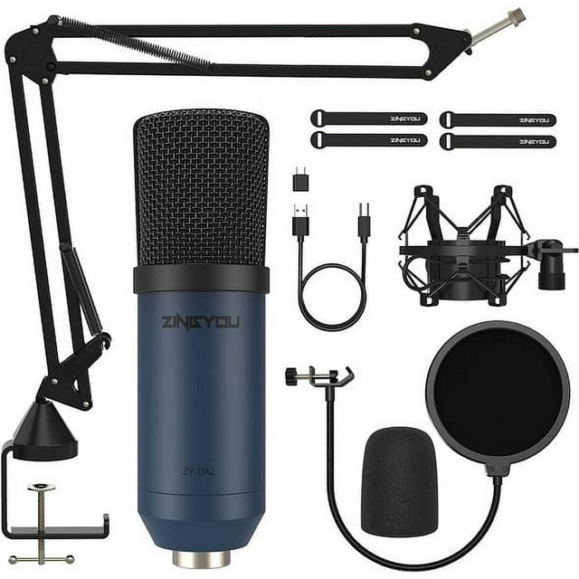 ZINGYOU USB Condenser Microphone, 96KHz/24Bit Cardioid Computer Mic Kit