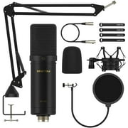 ZINGYOU XLR Condenser Microphone, Cardioid Studio Recording Mic Kit with Boom Arm, Shock Mount, Pop Filter, Windscreen and Cable Ties for Podcast, Voice Over, Vocal, Streaming, YouTube, CA1 (Black)