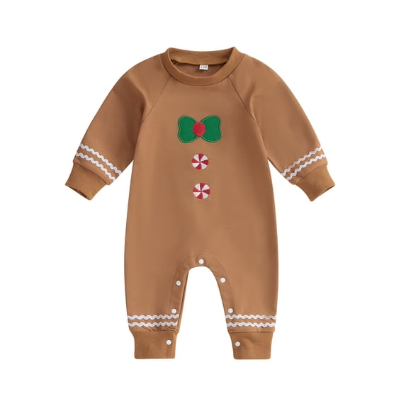 ZINTAOZT Baby Boy Girl Christmas Outfit Gingerbread Long Sleeve Sweatshirt Romper One Piece Jumpsuit Fall Winter Clothes