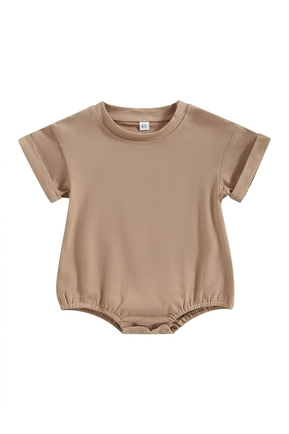 Baby Boys Girls Summer Bubble Romper Infant Short Sleeve Oversized Plain T-Shirt Bodysuit Cotton Blend Clothes