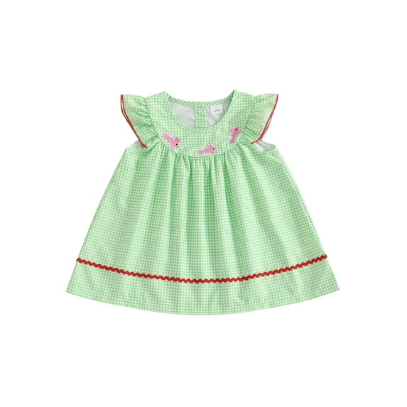 ZINTAOZT Baby Girl Stripe Summer Dress Ruffle Sleeveless Bunny Embroidery Loose Dress Toddler Easter Vacation Dress