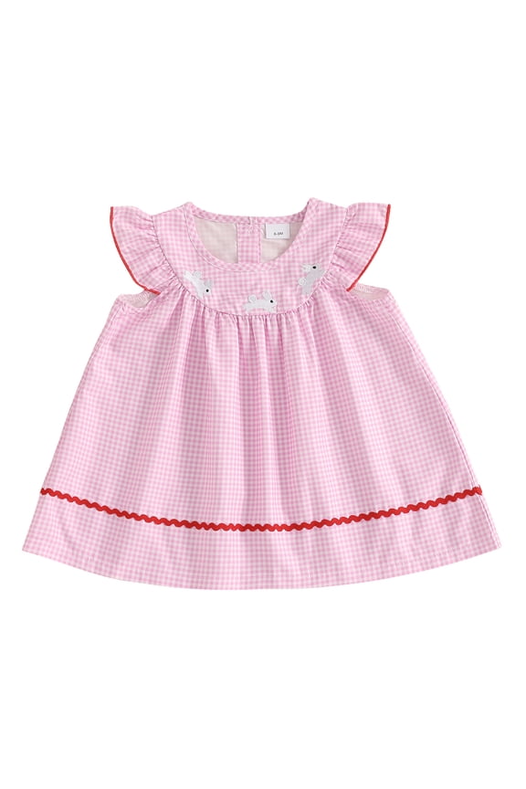 Baby Girl Stripe Summer Dress Ruffle Sleeveless Bunny Embroidery Loose Dress Toddler Easter Vacation Dress