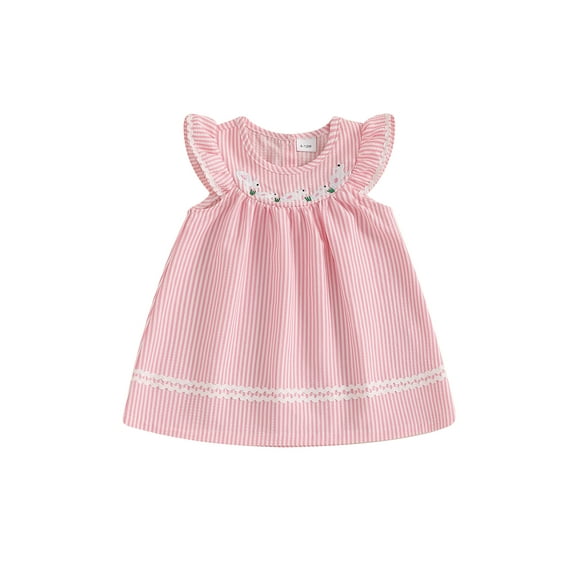ZINTAOZT Baby Girl Stripe Summer Dress Ruffle Sleeveless Bunny Embroidery Loose Dress Toddler Easter Vacation Dress