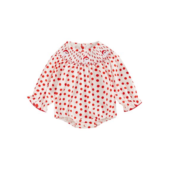 ZINTAOZT Baby Girls Christmas Clothes Dots Santa Bubble Romper Long Sleeve Oversized Bodysuit One Piece Fall Outfits 0-3T