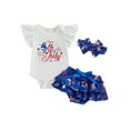 thumbnail image 1 of ZINTAOZT Baby Girls My 1st 4th of July Summer Outfits, Fly Sleeve Letters Romper Stars Bloomers Skirt Shorts Hairband Set, 1 of 8