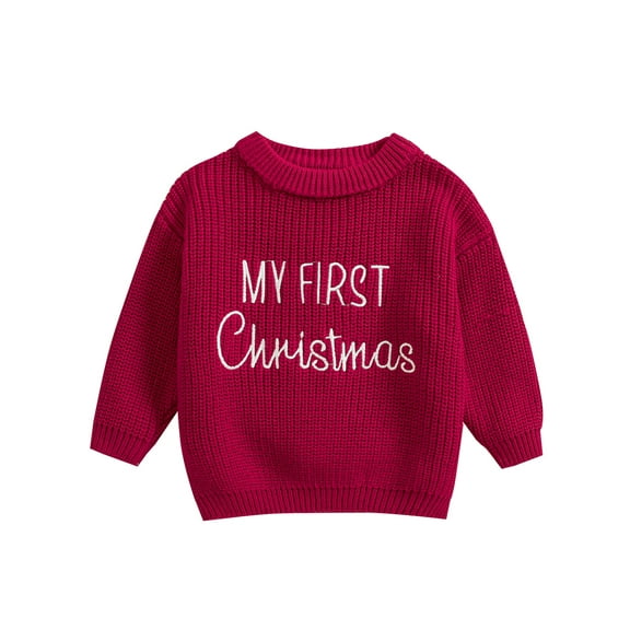 ZINTAOZT Infant Baby Boy Girl First Christmas Knit Sweater Letter Embroidery Long Sleeve Pullover Fall Winter Top Clothes