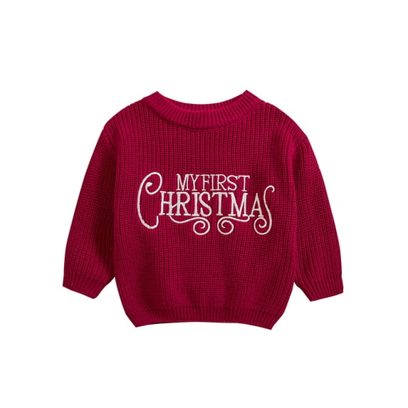 ZINTAOZT Infant Baby Boy Girl First Christmas Knit Sweater Letter Embroidery Long Sleeve Pullover Fall Winter Top Clothes