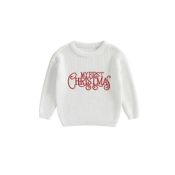 ZINTAOZT Infant Baby Boy Girl First Christmas Knit Sweater Letter Embroidery Long Sleeve Pullover Fall Winter Top Clothes