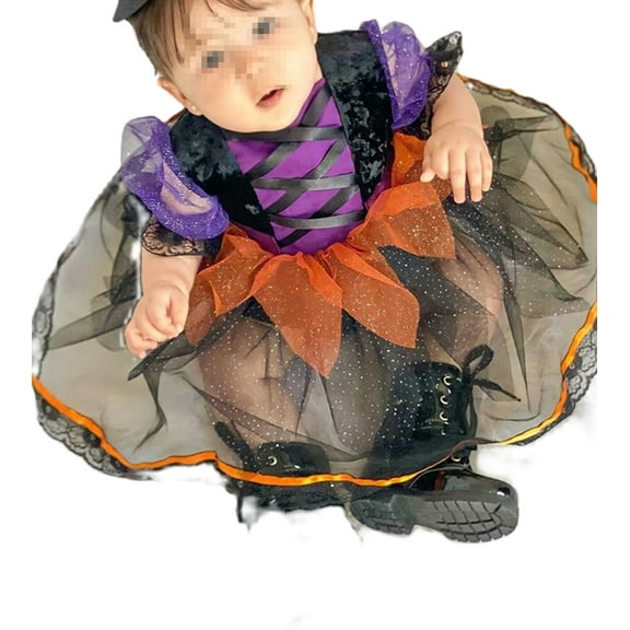 ZINTAOZT Infant Baby Girl Halloween Outfit Puff Sleeve Sequin Tulle Romper Dress Headband 2Pcs Halloween Clothes 0-2T