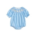 thumbnail image 1 of ZINTAOZT Infant Baby Girls Plaid Bubble Romper Short Sleeve Daisy Embroidery Smocked Bodysuit 0-2Years Summer Clothes, 1 of 8