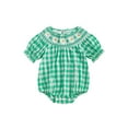 thumbnail image 1 of ZINTAOZT Infant Baby Girls Plaid Bubble Romper Short Sleeve Daisy Embroidery Smocked Bodysuit 0-2Years Summer Clothes, 1 of 8