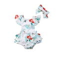 thumbnail image 1 of ZINTAOZT Infant Baby Girls Summer Mermaid Romper with Hair Band Set, Sleeveless Ruffle Back Straps Jumpsuit Outfit 0-24M, 1 of 8