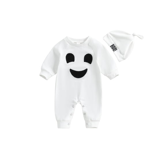 ZINTAOZT Newborn Baby Boy Girl 2Pcs Halloween Outfits Ghost Face Romper Jumpsuit with Hat Set Fall Winter Clothes