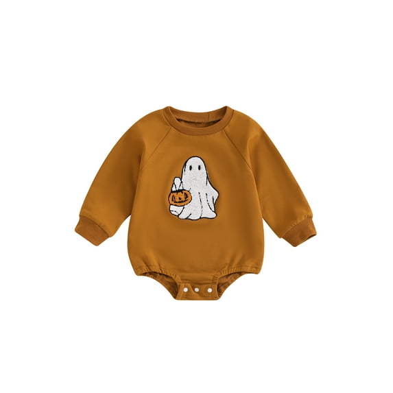 ZINTAOZT Newborn Baby Boy Girl Halloween Clothes Ghost Print Sweatshirt Romper Long Sleeve Oversized Fall Bodysuit 0-18M