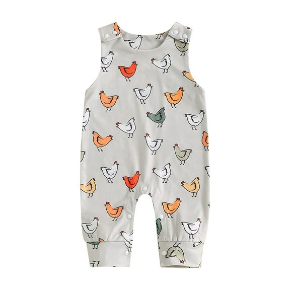 ZINTAOZT Newborn Baby Boy Girls Farm Clothes Chicken Sleeveless Rompers Snap Bodysuits Jumpsuits Overalls Summer Clothes