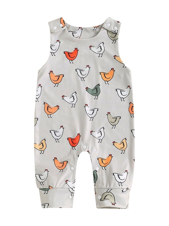 Newborn Baby Boy Girls Farm Clothes Chicken Sleeveless Rompers Snap Bodysuits Jumpsuits Overalls Summer Clothes
