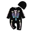 thumbnail image 1 of ZINTAOZT Newborn Baby Boy Halloween Outfits Skeleton Skull Romper with Hat Long Sleeve Jumpsuit Playsuit 0-18M, 1 of 8