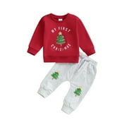 ZINTAOZT Newborn Baby Boy My First Christmas Outfit Tree/Santa Claus Long Sleeve Sweatshirt Pants Set Fall Winter Clothes