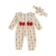 thumbnail image 1 of ZINTAOZT Newborn Baby Girl Christmas Outfits Long Sleeve Print Ruffle Romper Jumpsuit Headband Set Fall Winter Clothes, 1 of 8