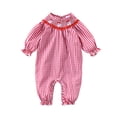 thumbnail image 1 of ZINTAOZT Newborn Baby Girl Christmas Smocked Romper Santa Plaid Print Jumpsuit Long Sleeve Puff Playsuit Xmas Outfit, 1 of 8
