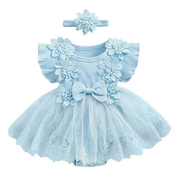 ZINTAOZT Newborn Baby Girl Romper Dress Outfits Flower Mesh Lace Ruffle Jumpsuit Dress Headband Cute Summer Clothes