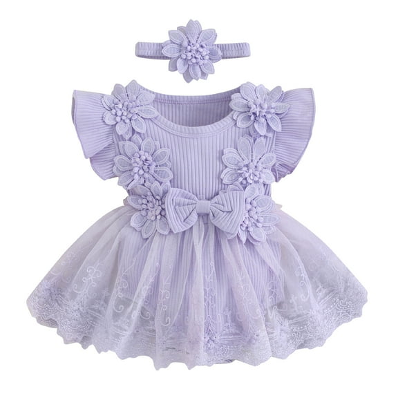 ZINTAOZT Newborn Baby Girl Romper Dress Outfits Flower Mesh Lace Ruffle Jumpsuit Dress Headband Cute Summer Clothes
