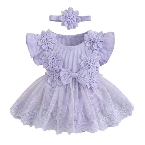ZINTAOZT Newborn Baby Girl Romper Dress Outfits Flower Mesh Lace Ruffle Jumpsuit Dress Headband Cute Summer Clothes