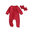thumbnail image 1 of ZINTAOZT Newborn Baby Girls Christmas Outfit Tree Print Ruffle Footies Romper Long Sleeve Zipper Jumpsuit Headband Set, 1 of 8