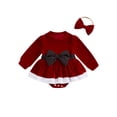 thumbnail image 1 of ZINTAOZT Newborn Baby Girls Red Velvet Romper Dress Furry Bowknot Long Sleeve Skirt Jumpsuit Headband Christmas Outfits, 1 of 8