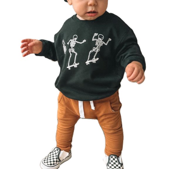ZINTAOZT Toddler Baby Boy Girl Halloween Outfits Skeleton Letter Sweatshirt Pullover Tops Casual Pants Set Fall Clothes