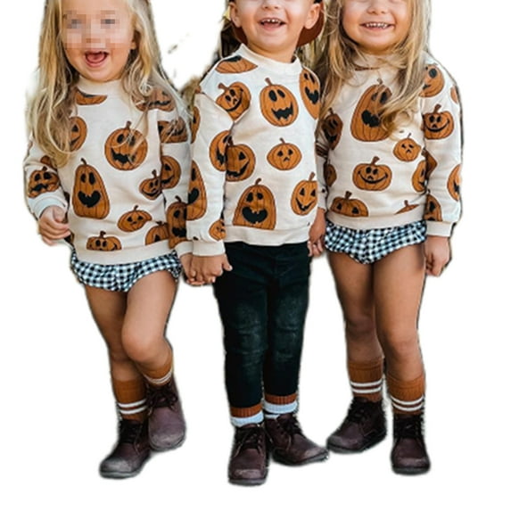 ZINTAOZT Toddler Kids Boy Girl Halloween Outfit Pumpkin Print Sweatshirt Long Sleeve Pullover Top Fall Clothes 0-6T