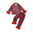 thumbnail image 1 of ZINTAOZT Toddler Kids Girl 2Pcs Christmas Pajamas Long Sleeve Feather Trim Shirt + Pants Set Slik Sleepwear Loungewear, 1 of 8