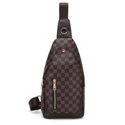 ZJK BUTIED Checkered Men Travel Shoulder Bag pouch Pocket Messerage Tote -Brown Checkered