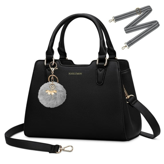 ZINTVVD Fashion Crossbody Purses and Handbags for Women PU Leather Designer Tote Top Handle Satchel Shoulder Bags with Cute Pompom-Black