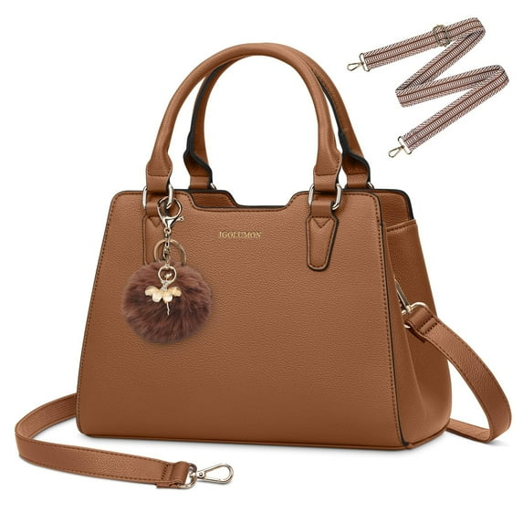 ZINTVVD Fashion Crossbody Purses and Handbags for Women PU Leather Designer Tote Top Handle Satchel Shoulder Bags with Cute Pompom-Brown