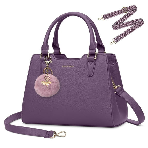 ZINTVVD Fashion Crossbody Purses and Handbags for Women PU Leather Designer Tote Top Handle Satchel Shoulder Bags with Cute Pompom-Deep Purple