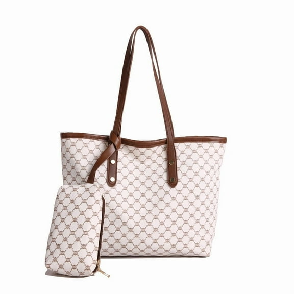 ZINTVVD Handbags For Womens 2 In 1 Checkered Bag Tote Bag Large Fashion Shoulder Bags Purses With Wristlet Clutch For Christmas Birthday Gifts (White)