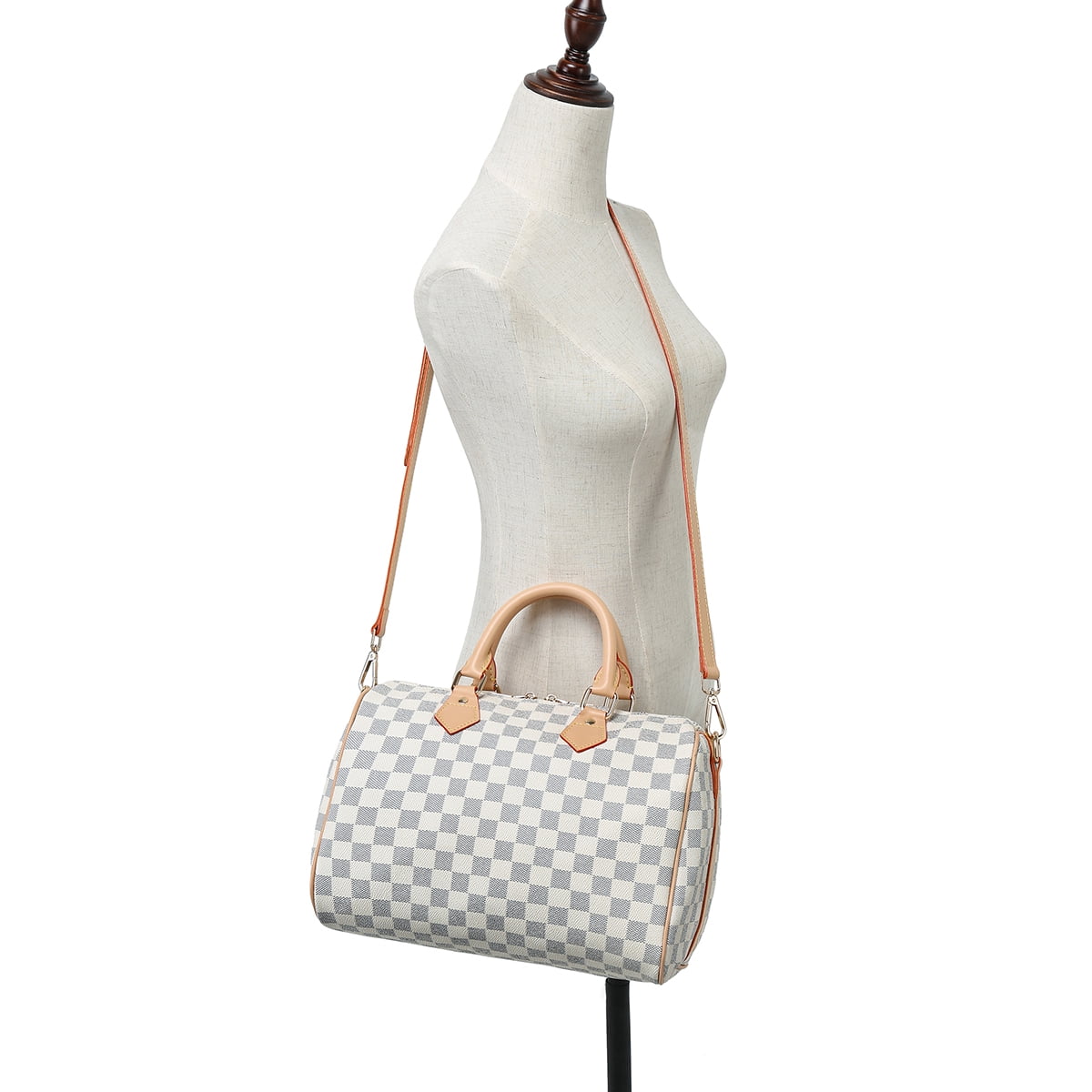 ZINTVVD White Checkered Handbags Leather Shoulder Tote bag Cross